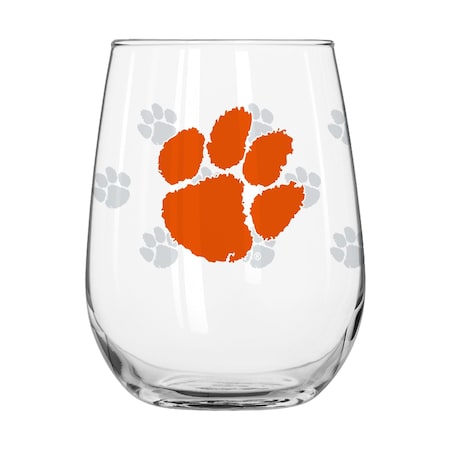 Logo Brands Clemson 16oz Satin Etch Curved Beverage Glass 123-G16CB-10